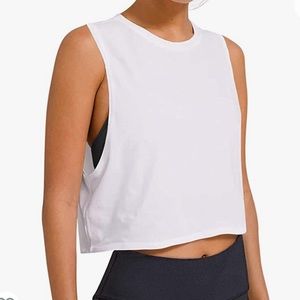 LASLULU Crop Workout Tops Loose Sleeveless Cropped Muscle Tank Open Back Shirts